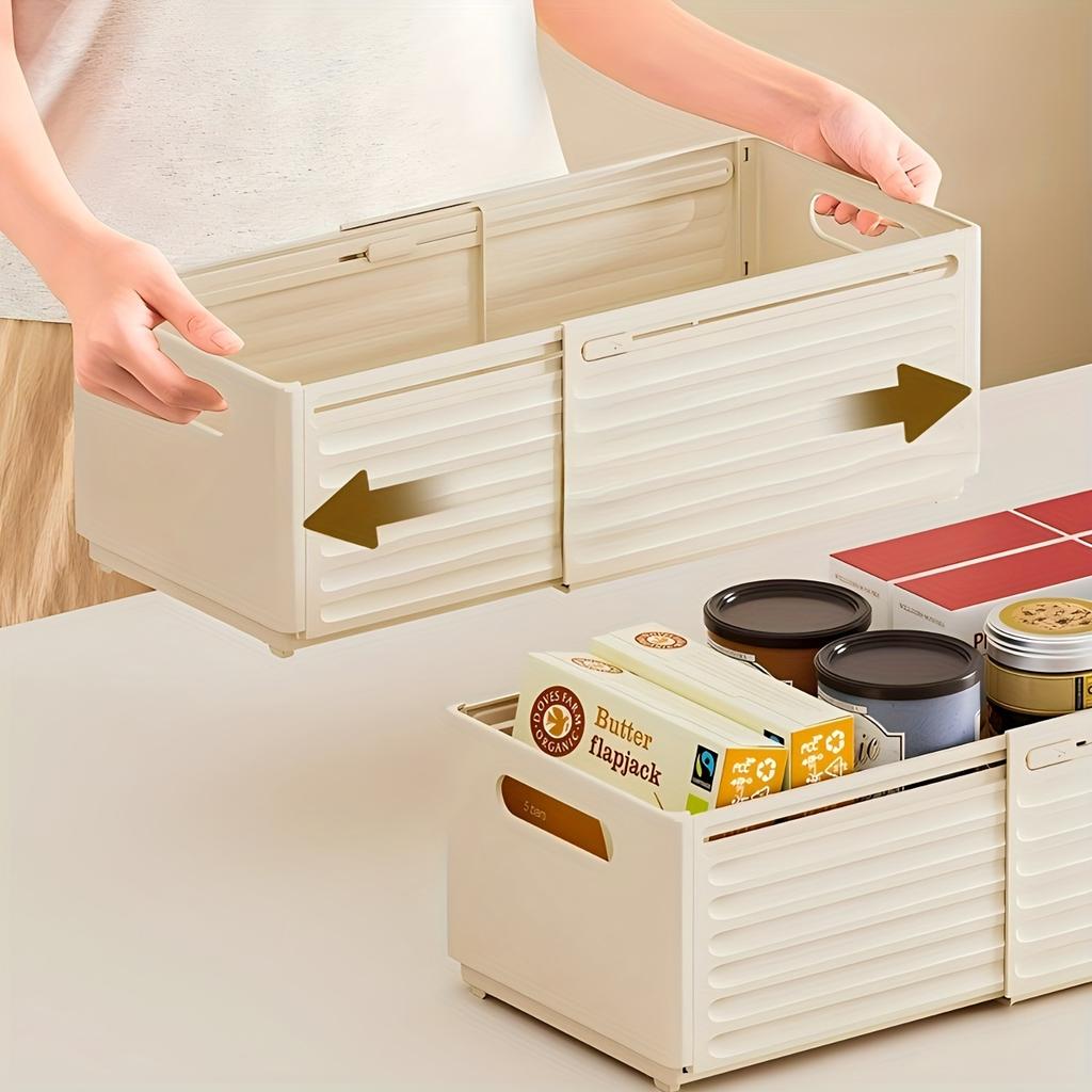 Modern Plastic Telescopic Storage Box, Open-Top Organizer with Multiple Compartments, Ideal for Closet, Kitchen, Desk - White