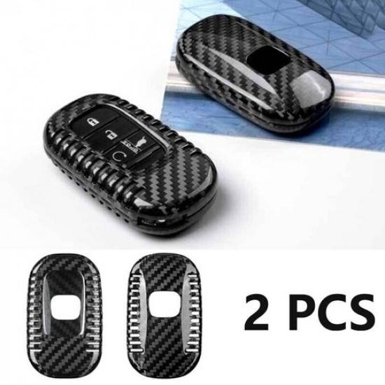 Key Case Shell Cap Protector Trim 2pcs - Carbon Fiber For Honda Civic