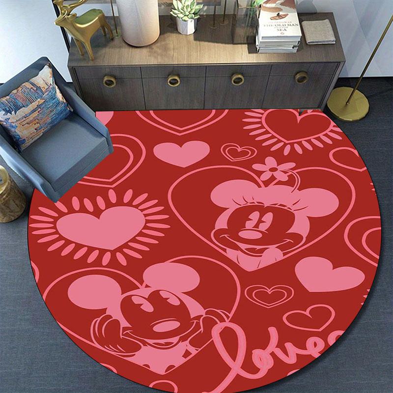 Minnie and Mickey Mouse print round rug, Valentine's Day, anniversary floor decoration, wedding room rug
