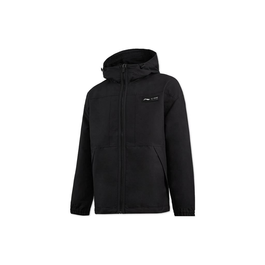 Li-Ning Solid Color Water-Resistant Hooded Sports Windbreaker Long Men Outerwear Black AFDT929-1