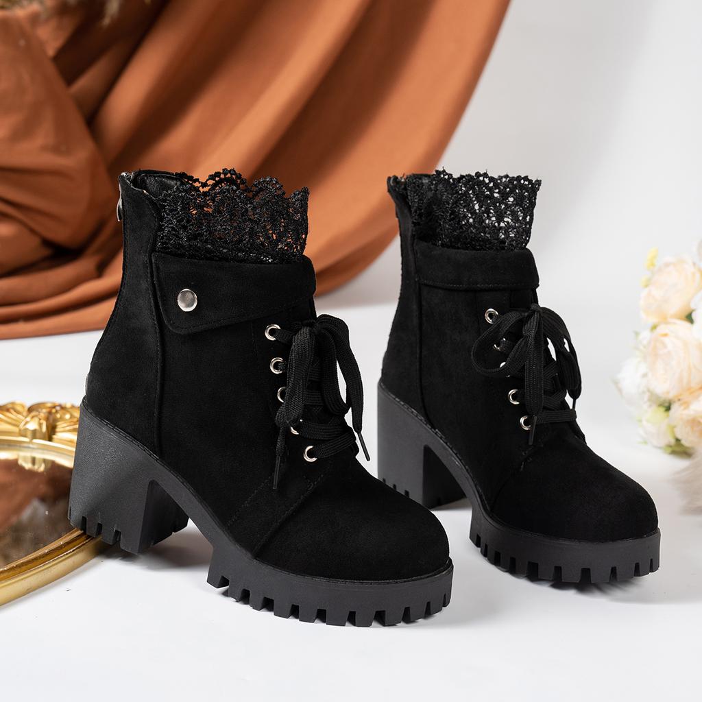 Fashion Winter High Heels Boots Women Comfortable Cross Straps Ankle Boots Waterproof Warm Plus Size Shoes for Women Zapatos De Mujer
