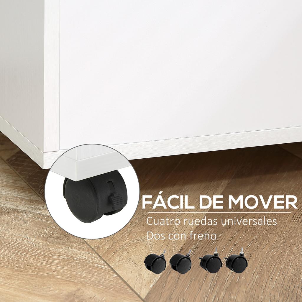 Office Cabinet for Printer, 3 Drawers, Shelves, Wheels, 80 x 40 x 65 cm, White