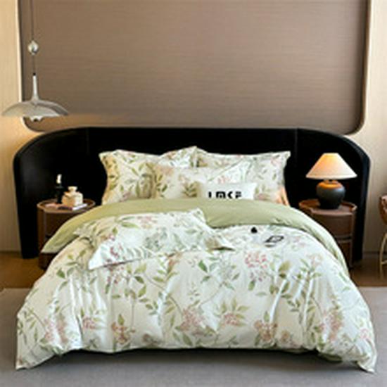 100-Piece Light Luxury Long-Staple Cotton Reactive Print 4-Piece Bedding Set with Wide-Edge Bed Sheet & Duvet Cover