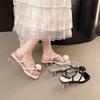 Women's French Comfort Cushion Chunky Heel Sandals New Design Hundred Flowers Rhinestone Decoration Home Outdoor Casual Shoes