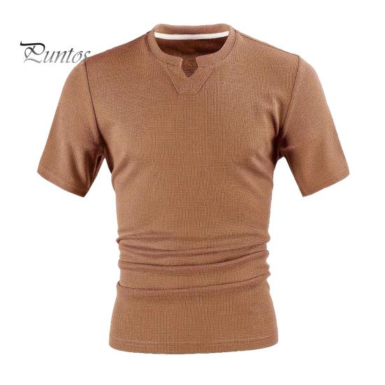 

Мужская футболка с V-образным вырезом и коротким рукавом, однотонная, облегающая, мягкая, дышащая, летняя, повседневная одежда M коричневый