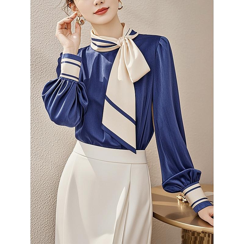 

Французская рубашка с длинным рукавом и пуговицами для женщин, кардиган топ нового темперамента для весны и осени 4XL темно-синий