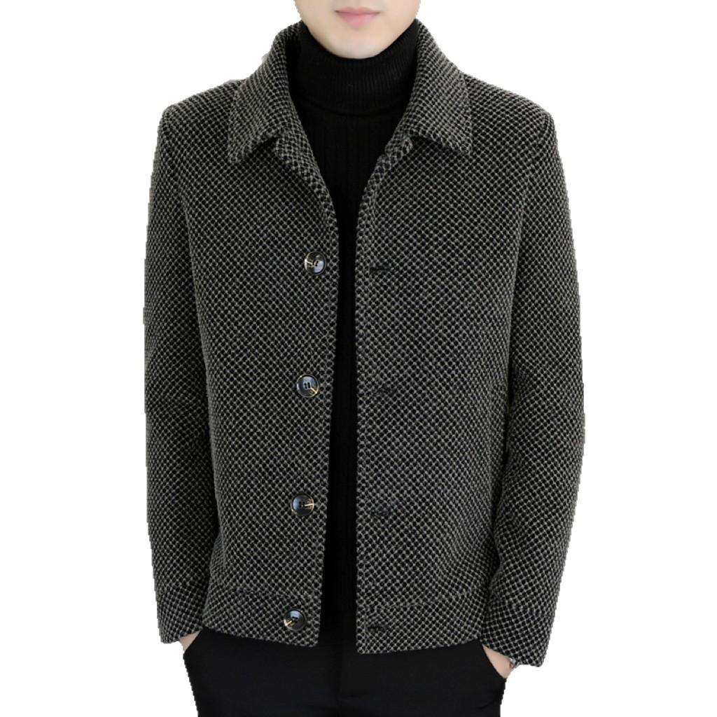 Men's High-End Striped Woolen Coat - Warm, Versatile, and Casual Lapel Jacket for Autumn and Winter.