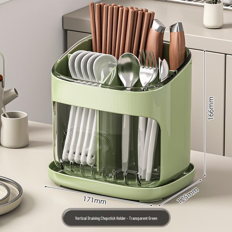 Premium Kitchen Countertop Cutlery Holder with Drainage - Spoon, Chopstick, and Utensil Storage Rack