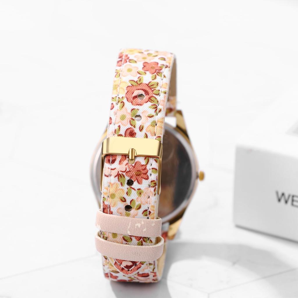 Bohemian Floral Watch with PU Leather Floral and Petal Analog Quartz Watch with Adjustable Arabic and Stylish Perfect Gift for and Christmas Women's