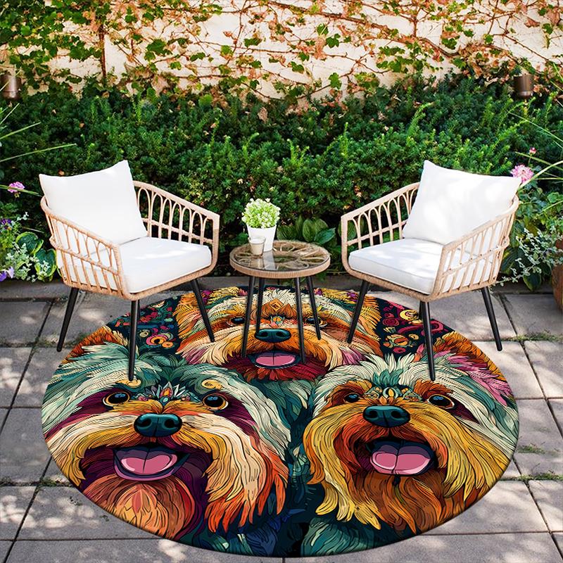 Yorkshire Terrier pattern round rug,Carpet Rug for Living Room Bedroom Sofa Playroom Decor,Non-slip Floor Mat,Holiday Gifts and Birthday Gifts