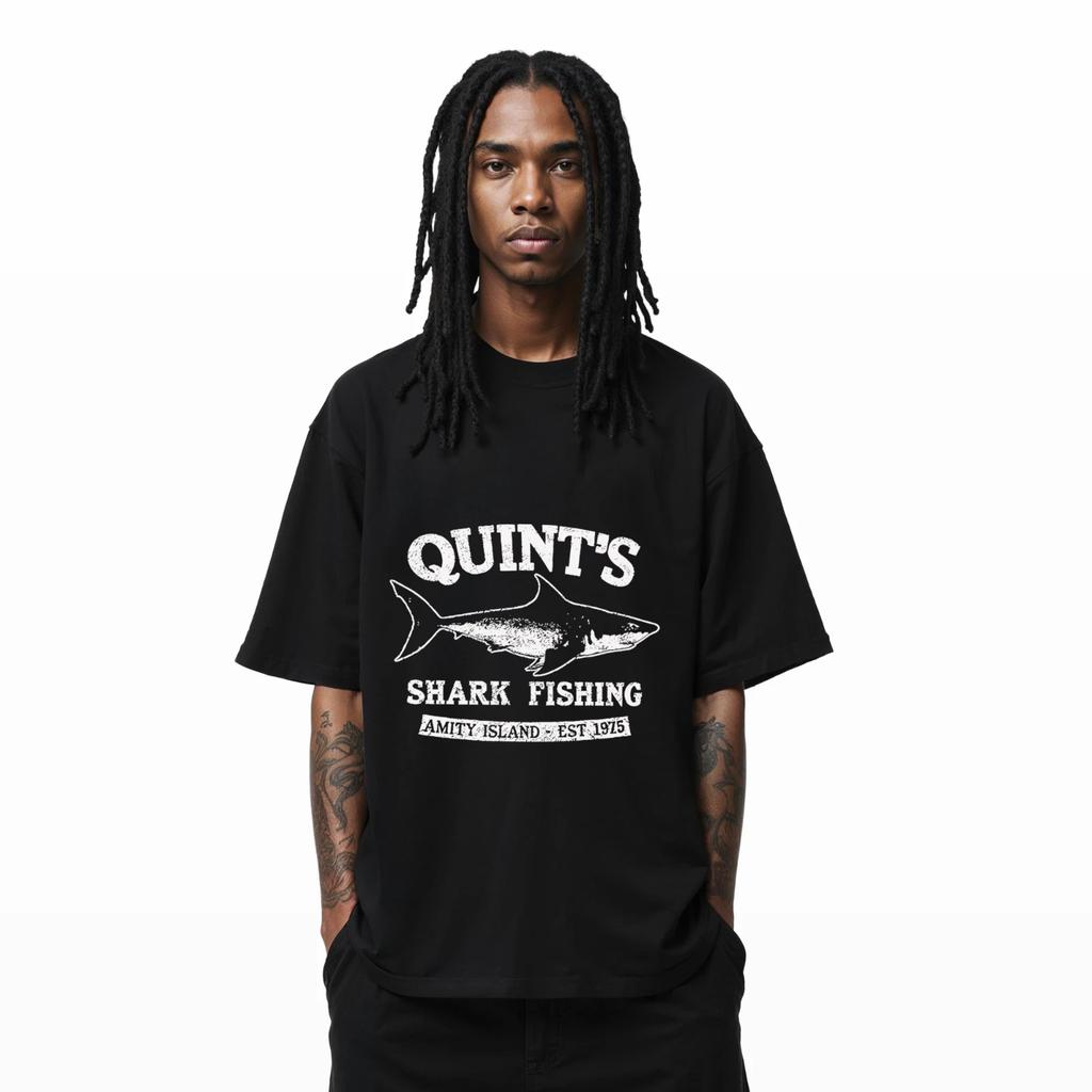 Quint's Shark Fishing T-Shirt Amity Island Vintage Jaws Movie Graphic Tee A41