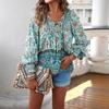 2025 Bohemian V-Neck Lace-Up Long-Sleeve Loose Fit Top for Women