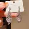 Silver Needle Light Luxury Zircon Diamond Drop Feather Earrings Niche High Sense Cold Wind Retro Exquisite Earrings Women