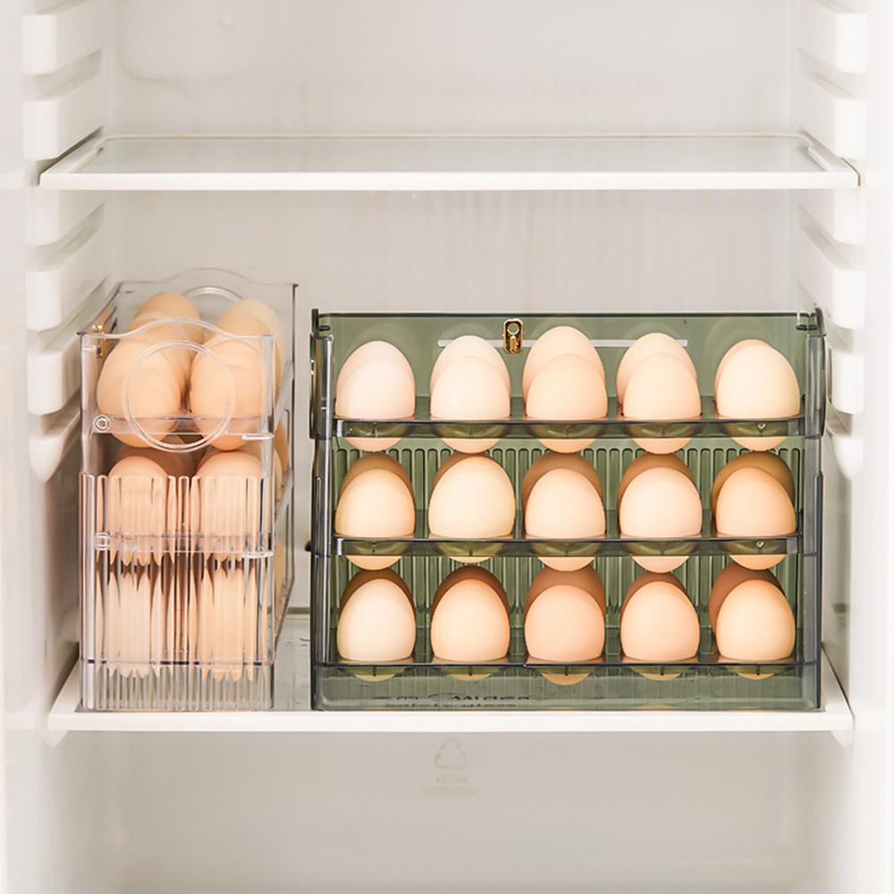 Kitchen Large Capacity Egg Fridge Storage Box - Portable Multi-Layer Egg Tray Organizer, Auto Opening/Closing Egg Holder