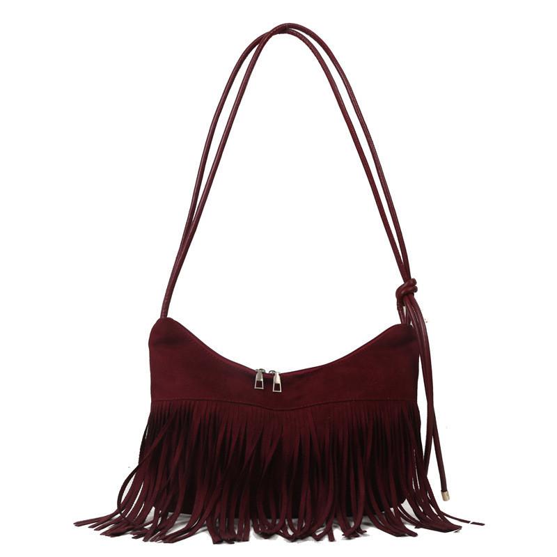 Fashionable Fringed Large Capacity Shoulder Crossbody Bag 2023 Street Trendy Tote Bag Gray Black Red Brown Coffee