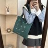 Korean Corduroy Embroidered Tote Bag for Students - Artistic Autumn/Winter Design