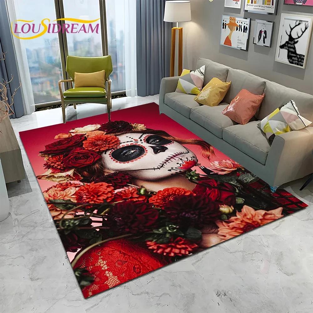 Horror Gothic Female Skull Dead Girl Teppich Teppich für Zuhause Wohnzimmer Schlafzimmer Sofa Fußmatte Dekor, Kinderbereich Teppich rutschfeste Bodenmatte