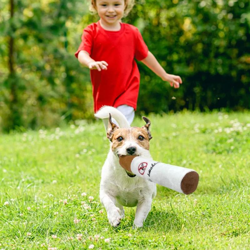 Pet Funny Toys Cigar Big Smoke Plush Sound Squeak Fake Cigarettes Toys Dog Chew Molar Interactive Game Bite Resistant Pet Toy