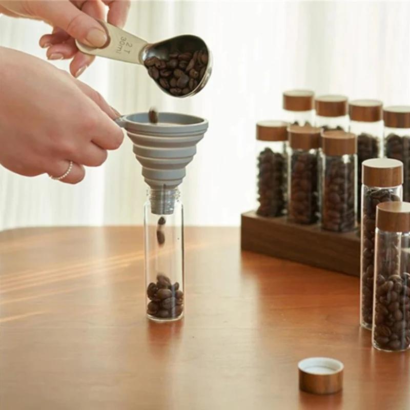 Coffee Beans Storage Container Display Rack Walnut Tea Tube Bottle Glass Espresso Coffee Accessories Tool Barista Coffeware Sets