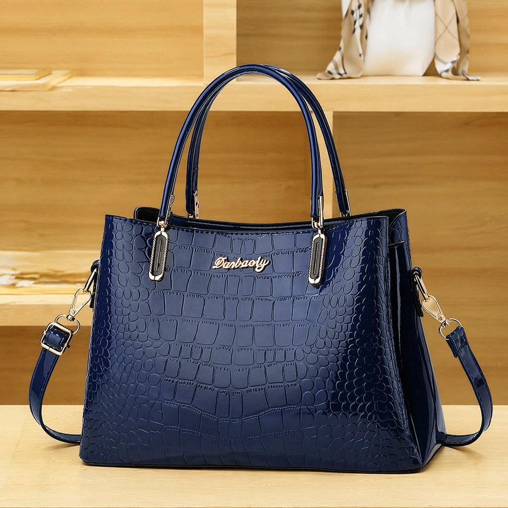 Women’s Trendy Crocodile Pattern Top Handle Bag, Simple Elegant Commute Shoulder Crossbody Purse