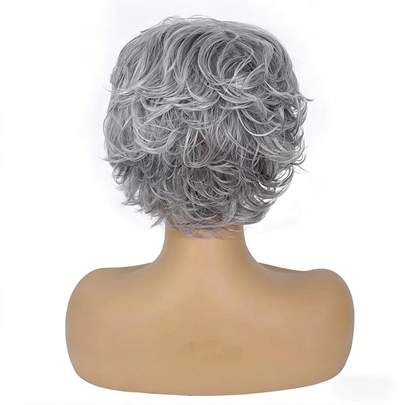 Perruque Courte Bouclée pour Femme, Cheveux Synthétiques Argentés pour Dames Âgées