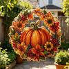 Party Decoration Accessory Fall Pumpkin Sunflower Wreath Hanging Decor, Acrylic Hand Painted High-Quality Material Window Ornament,