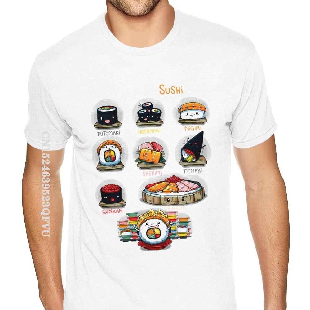 Cheap Graphic Types Of Sushi Tees Shirts Men's Make Your Own Gothic Style Anime Tshirt Retro Cotton O Neck Shirt