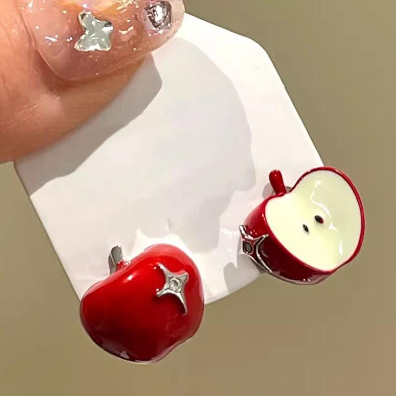 Y2K Cute Harajuku Cartoon Red Apple Fruit Stud Earrings for Women 2026 Trendy Vintage Aesthetic Earrings 2000s Jewelry Decor