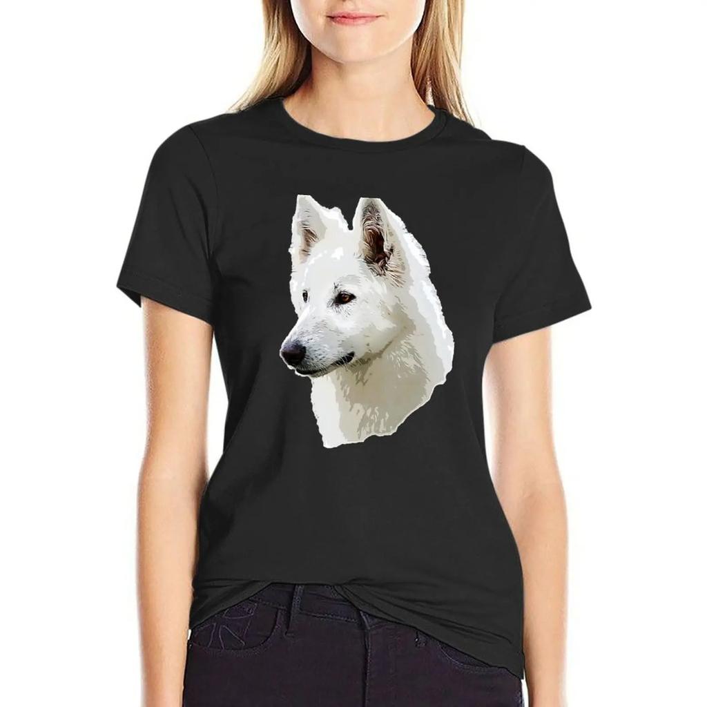 Weißer Schweizer Schäferhund Atemberaubendes Weißes Hunde-T-Shirt Niedliche Kleidung Ästhetische Kleidung Sommerkleidung für Frauen