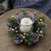 Christmas Candle Rings Wreaths Artificial Red Berry Candle Wreath Ring Eye-Catching Candle Holder Rings For Dinner Table Mantel