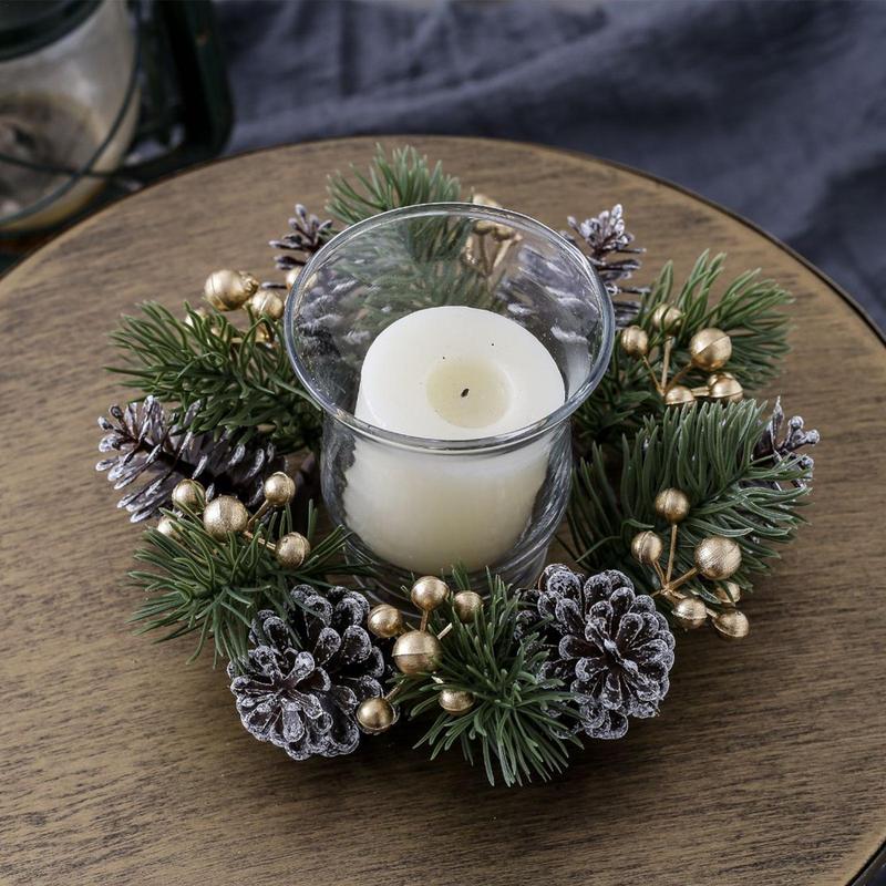 Christmas Candle Rings Wreaths Artificial Red Berry Candle Wreath Ring Eye-Catching Candle Holder Rings For Dinner Table Mantel