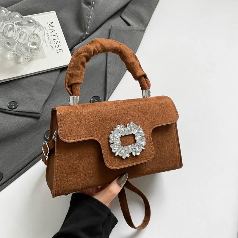 Fashion diamond-encrusted small square bag New gemstone handbag Women's bag Textured shoulder messenger bag