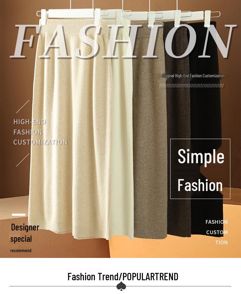 Women's High-Waist 100% Wool Knit Midi Bodycon Skirt - Autumn/Winter Collection