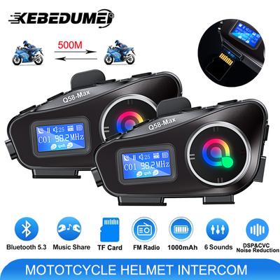 1/2 Stück Motorradhelm-Intercom für 2 Fahrer 500M Interphone Motorrad-Kommunikator Musik teilen mit Taschenlampe Kopfhörer