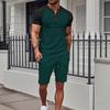 Men's Short Sleeved Shorts Suit Men's Color Matching Casual Round Neck Short Sleeved Shorts Suit