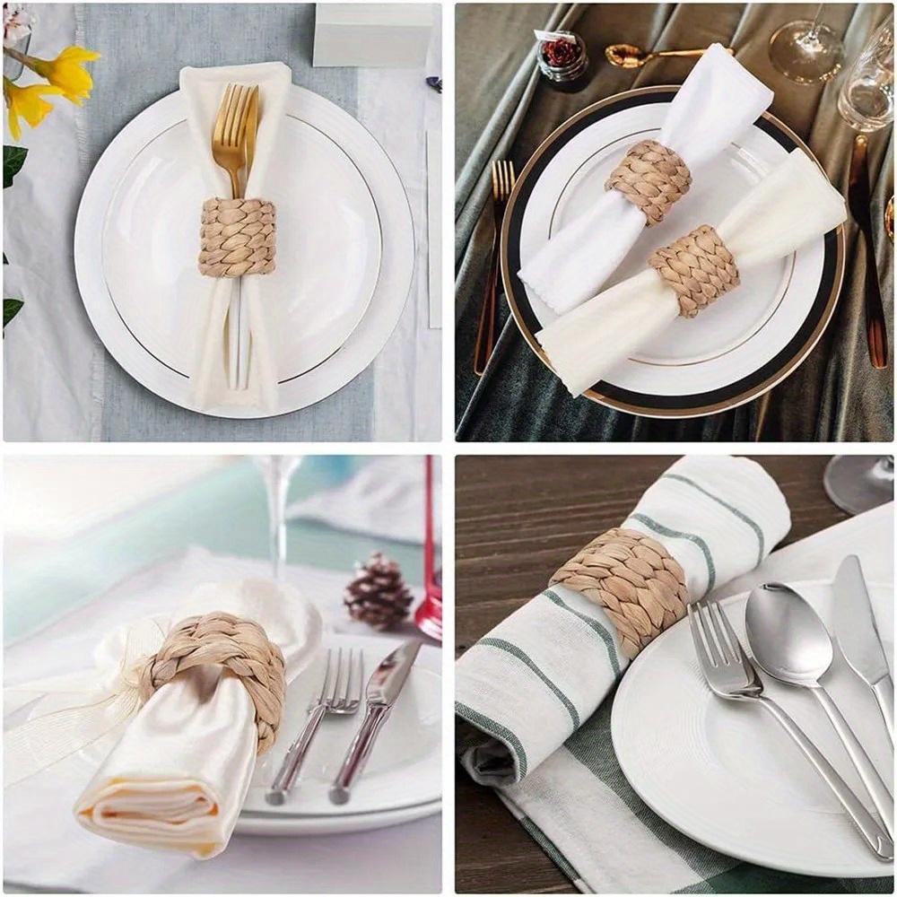 4Pcs Woven Handmade Napkin Ring Woven Napkin Ring Holder Table Decor Wooden Rattan Napkin Rings Buckle