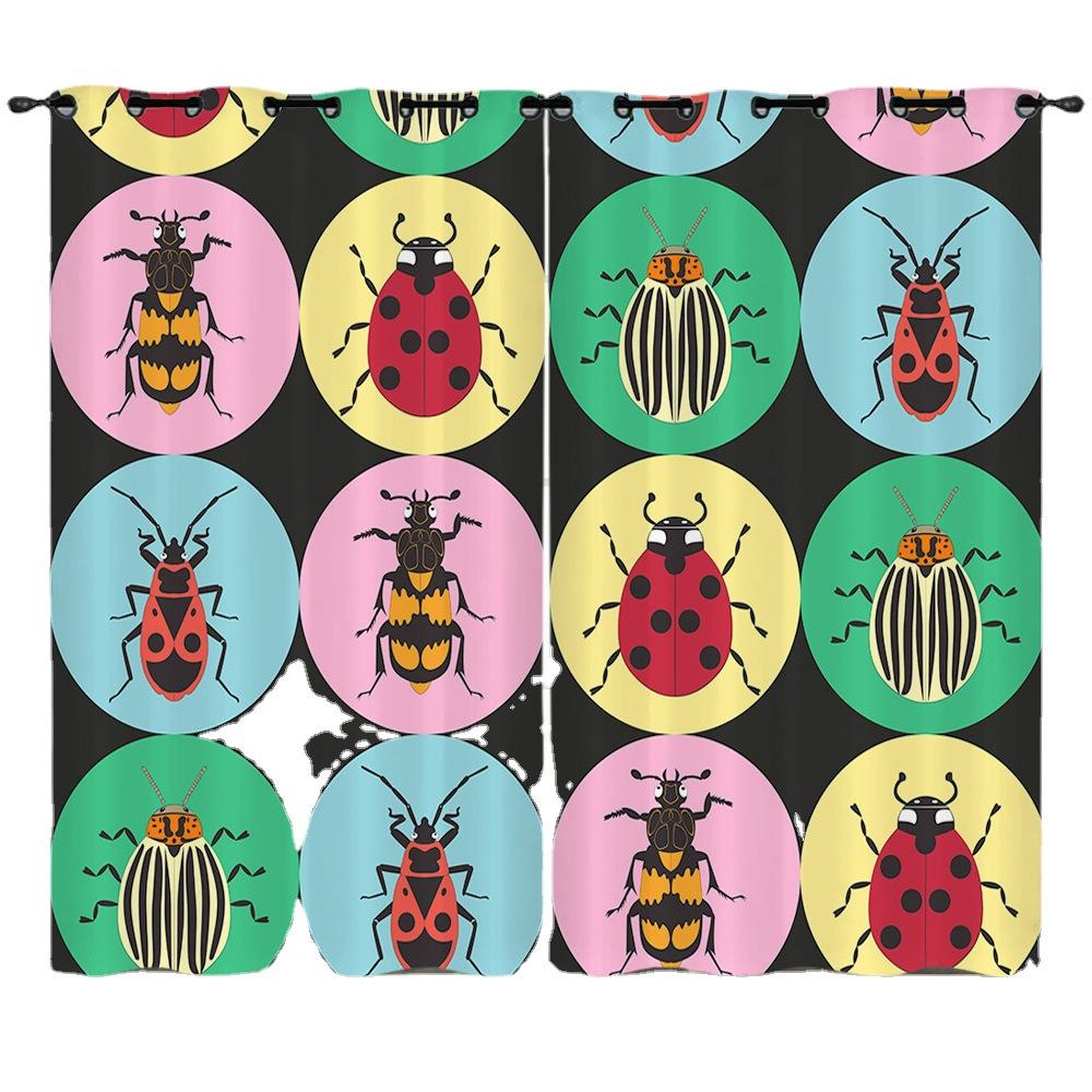 Vorhang Cartoon Käfer Tier Digitaldruck Verdunkelungsvorhang Ohne Bohren