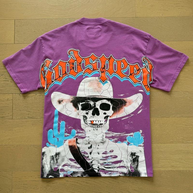 Godspeed retro printing foreign trade beauty tide high street men and women casual trend hip hop apricot old short sleeve T-shirt