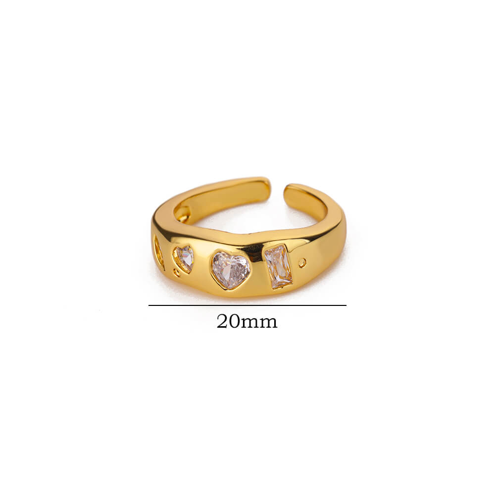 Stainless Steel Chain Shaped Rings for Women Gold Color Open Ring with White Zircon Punk Party Charm Jewelry Prom Accessories