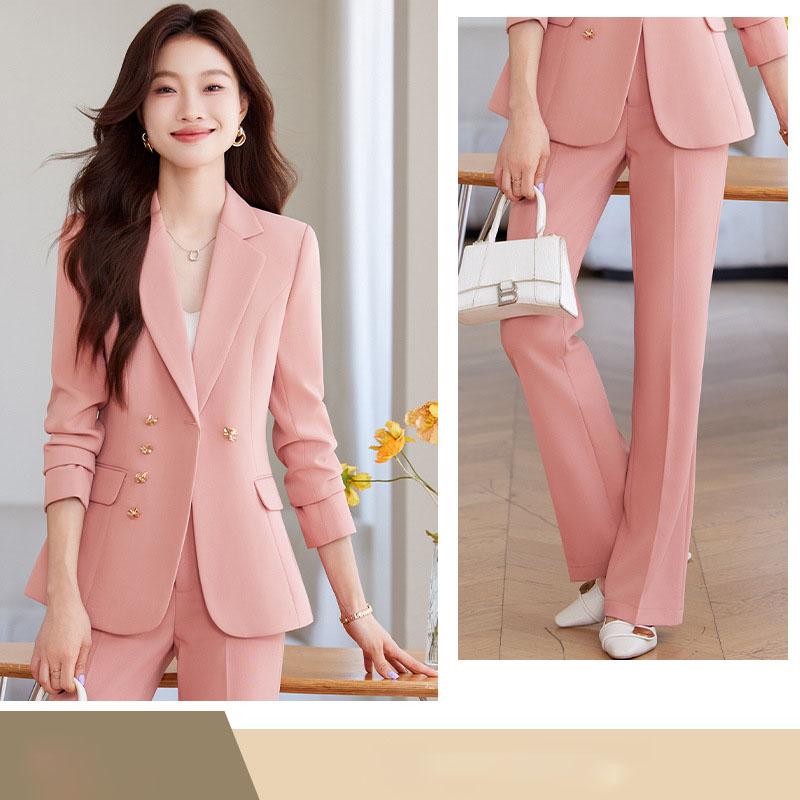 Jesienny zimowy różowy czarny beżowy damski garnitur ze spodniami 2-częściowy zestaw damski damski biznesowy strój roboczy formalna marynarka marynarka i spodnie