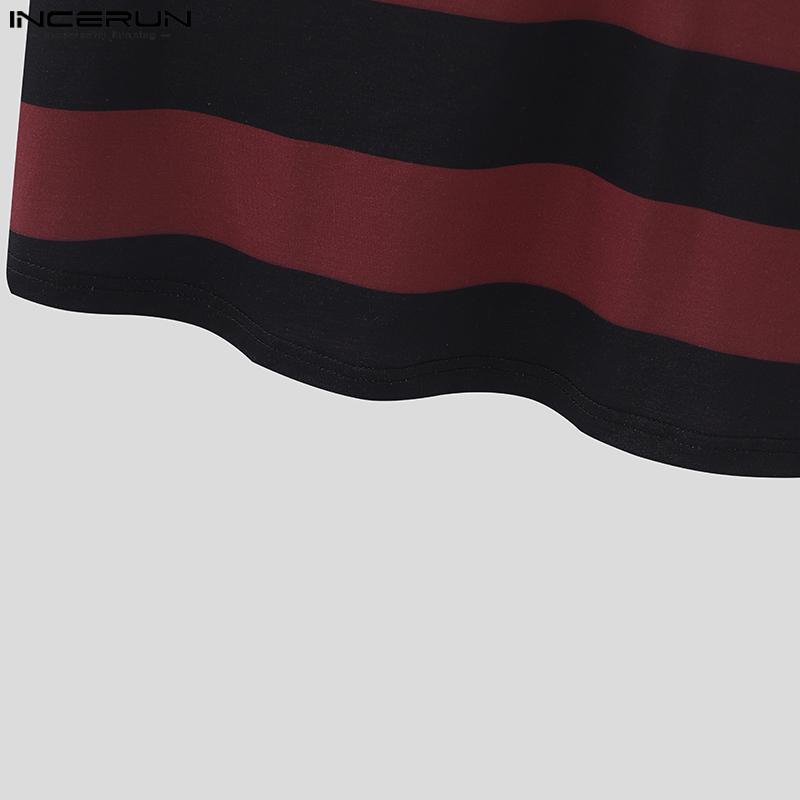 INCERUN Men Low-cut Sleeveless Striped Print Casual Loose Tank Tops