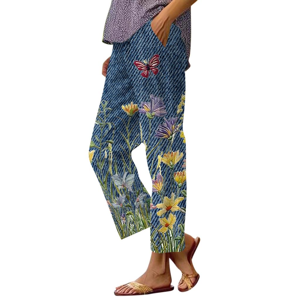 Women’s Drawstring Waist Casual Pants with Pockets Relaxed Fit Printed Trousers for Everyday Wear Lightweight Fabric