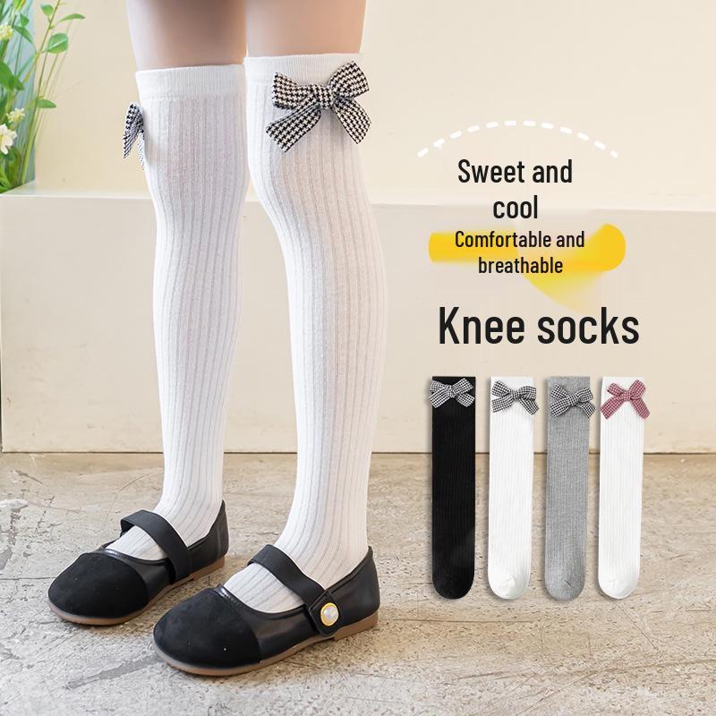 Children's Bow Princess Long Socks - Mid-Calf, Over-the-Knee, Autumn/Winter