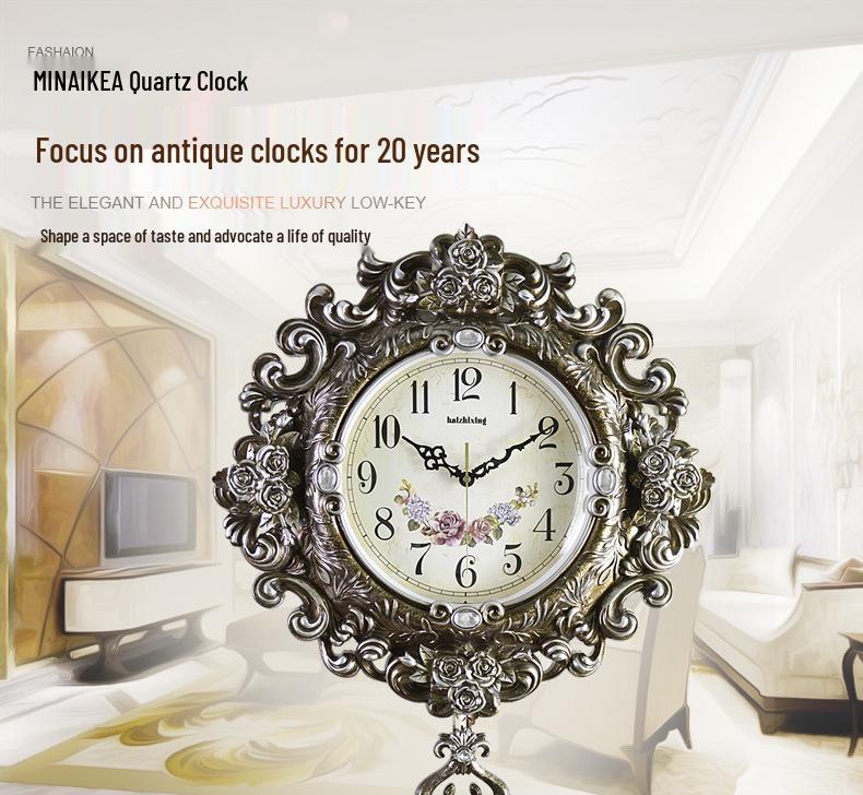 European Retro Pastoral Quartz Wall Clock for Living Room - Simple Creative Design