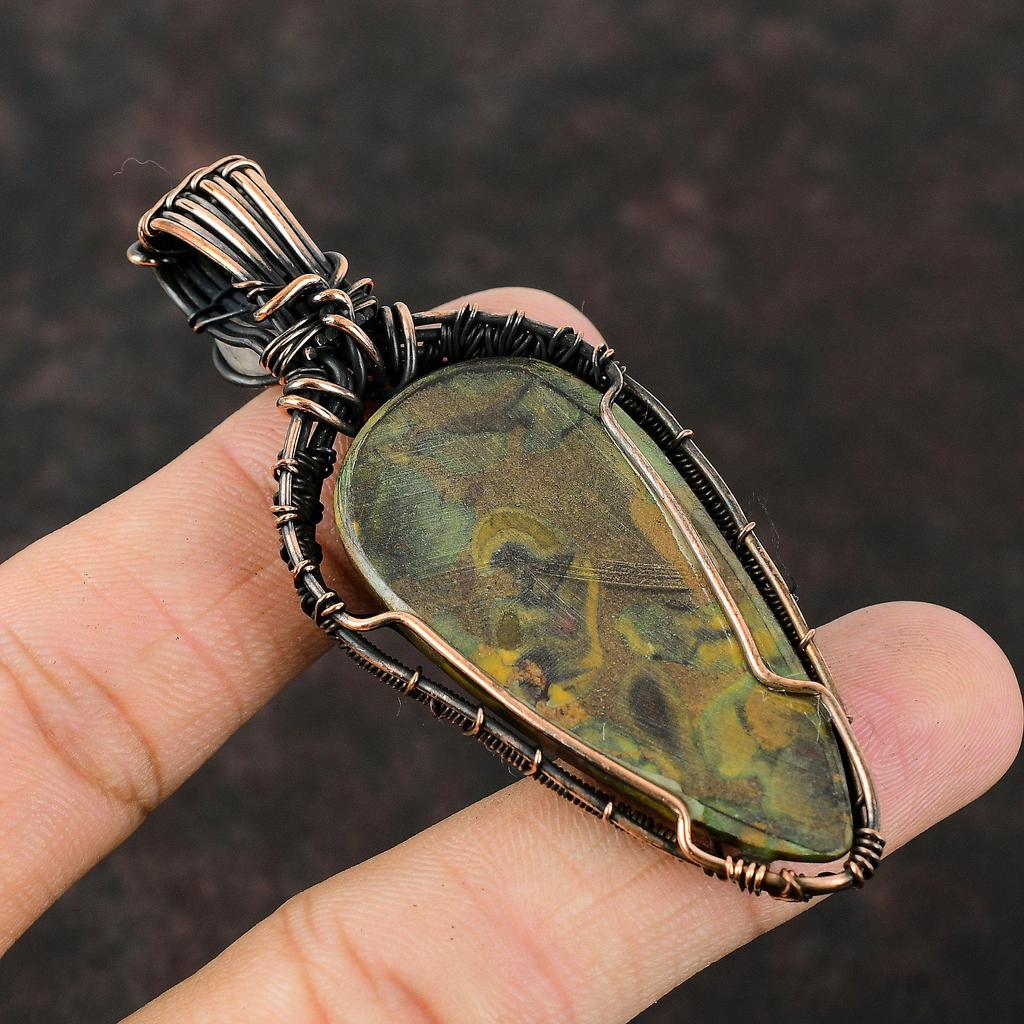 Fruit Jasper Copper Pendant Copper Wire Wrapped Gemstone Pendant Copper Jewelry Rainbow Moonstone Jewelry Gift For Women Handmade Pendant