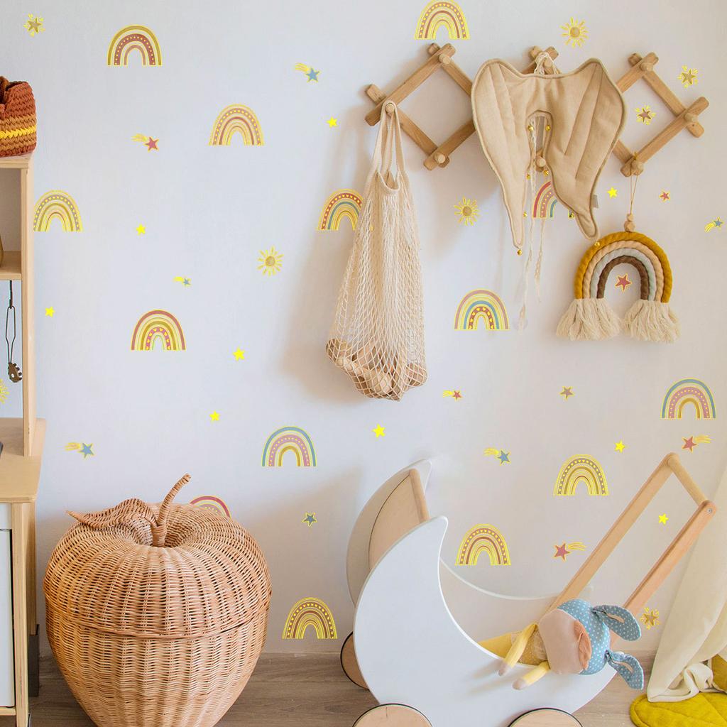 Tj022 Hand-Painted Stars Rainbow Sun Bronzing Wall Sticker Decoration Children'S Room Bedroom Background Self-Adhesive Wall Sticker