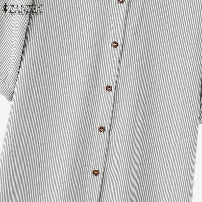 ZANZEA Women Casual Round Neck Short Sleeve Loose Stripe Dress