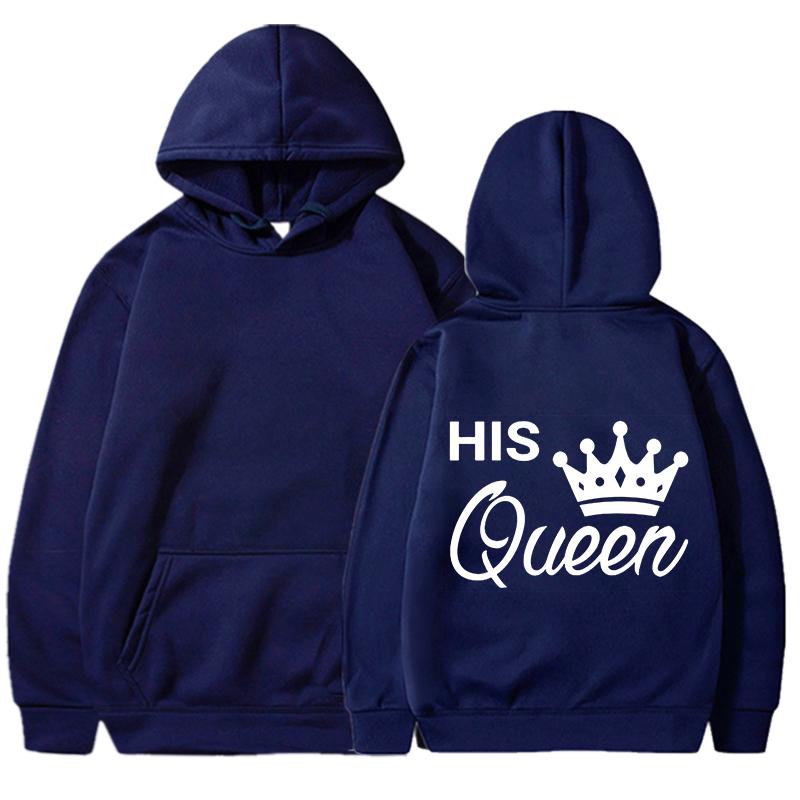 Nya Alla hjärtans dag Hans drottning och Hennes kung Tryckta Huvtröjor Män/Kvinnor Par Sweatshirts Ledig Huvtröja Personlighet Pullover