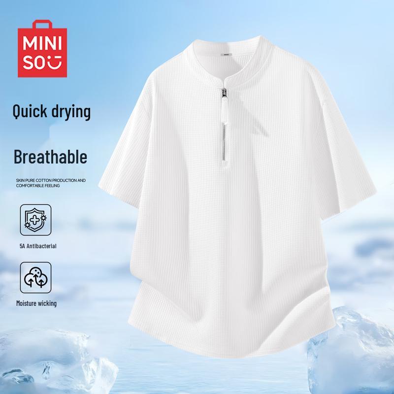 MINISO Men s Half-Zip Short Sleeve Moisture-Wicking T-shirt 3XL