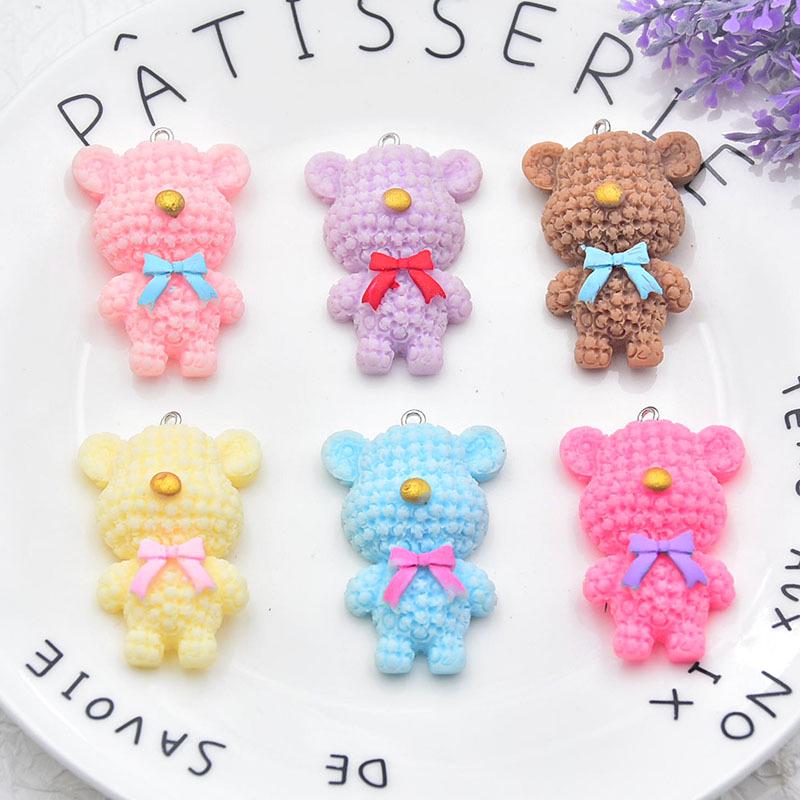 Colorful Resin Bow Knot Teddy Bear Keychain Pendant for DIY Jewelry